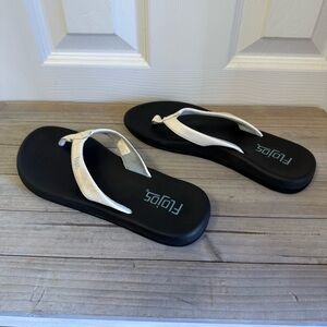 Flojos Women's Sandals with Black Sole and Cream Straps